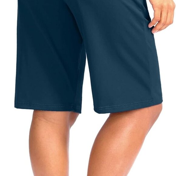 Women's 12" Bermuda Long Shorts with Pockets, High Waisted, Stretch, Knee Length - Picture 2 of 6